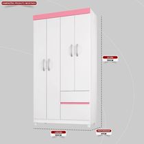 Guarda Roupa Solteiro 4 Portas E 2 Gavetas Almirante - Branco Rosa