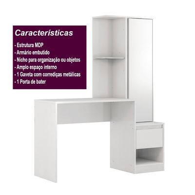 Escrivaninha Com Armario 1 Porta 1 Gaveta 1 Nicho Office Morada - Branco