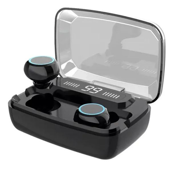 Fone de Ouvido Preto TWS com Case Carregador Power Bank Carregamento Rápido