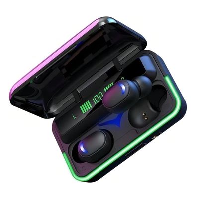 Fone de Ouvido Preto TWS com Estojo de Recarga Power Bank Controle Touch