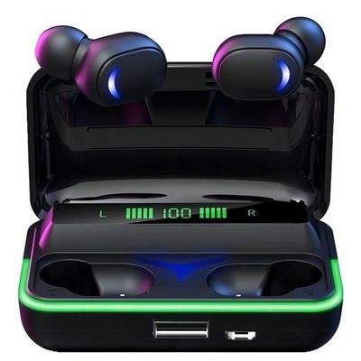 Fone de Ouvido Preto TWS com Carregador Portátil e Display Controle Touch