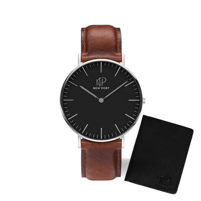 Relógio Masculino Pulseira Marrom New Port 40mm + Carteira