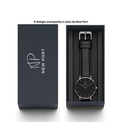Relógio Masculino Analógico Preto Luxo New Port + Carteira