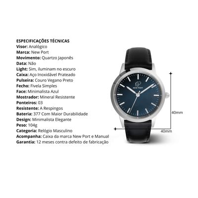 Relógio Masculino Couro Marrom Analógico Casual New Port