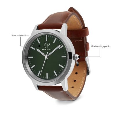 Relógio Masculino Couro Marrom Analógico Casual Elegante