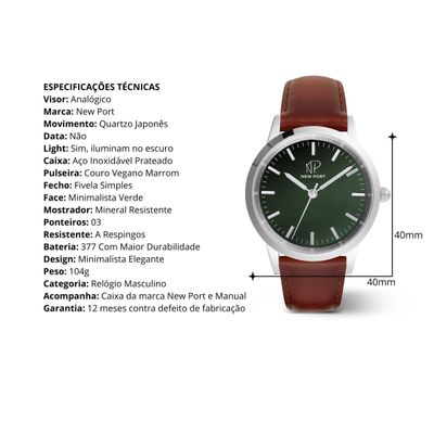Relógio Masculino Couro Marrom Analógico Casual Elegante