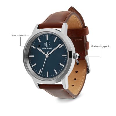 Relógio Masculino Elegante Prata Casual Analógico New Port
