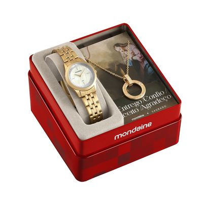 Relogio Mondaine Feminino Ref: 32965lpmkde1 Dourado + Semijoia