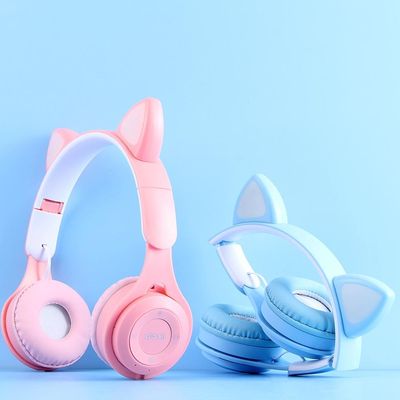 Fone De Ouvido Bluetooth Headset Com Orelha de Gatinho LED Branco