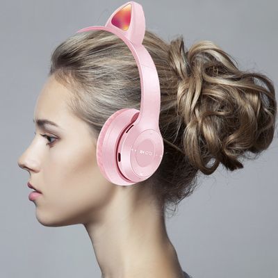 Fone De Ouvido Bluetooth Headset Com Orelha de Gatinho LED Branco