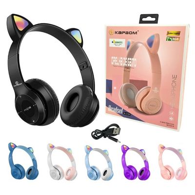 Fone De Ouvido Bluetooth Headset Com Orelha de Gatinho LED Roxo