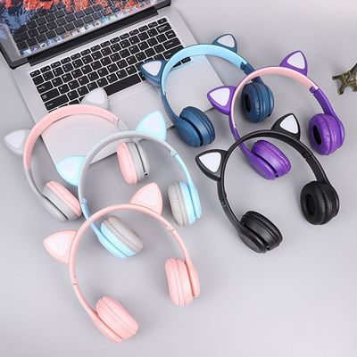 Fone De Ouvido Bluetooth Headset Com Orelha de Gatinho LED Roxo