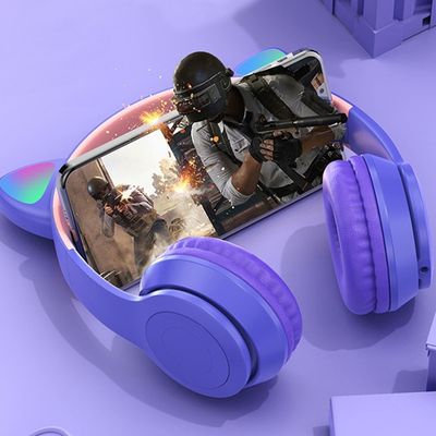 Fone De Ouvido Bluetooth Headset Com Orelha de Gatinho LED Roxo