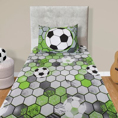 Jogo de Cama KazzaVip Solteiro Malha Mista 70% Algodão e 30% Poliéster Joy Soccer 2 peças Verde