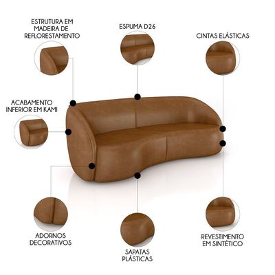 Sofá 3 Lugares 288cm Orgânico Zion M22 Sintético Caramelo - Mpozenato