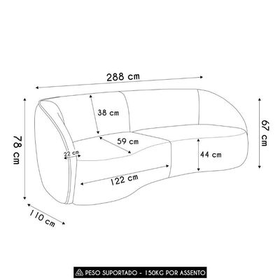 Sofá 3 Lugares 288cm Orgânico Zion M22 Sintético Caramelo - Mpozenato
