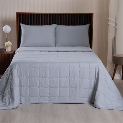 Kit Cobre Leito Colcha Speciale Casal Matelado Toque Acetinado 400 Fios 3 Peças Cinza