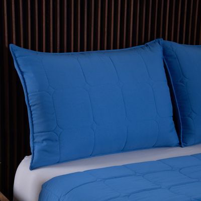 Kit Cobre Leito Colcha Speciale King Matelado Toque Acetinado 400 Fios 3 Peças Azul Royal
