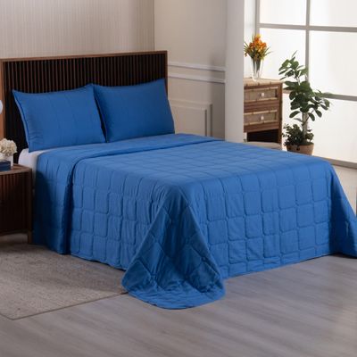 Kit Cobre Leito Colcha Speciale Queen Matelado Toque Acetinado 400 Fios 3 Peças Azul Royal