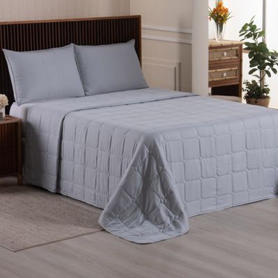 Kit Cobre Leito Colcha Speciale King Matelado Toque Acetinado 400 Fios 3 Peças Cinza