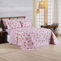 Kit Cobre Leito Colcha Belle Casal Padrão Estampado Dupla Face 400 Fios 3 Peças Floral Rosê