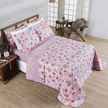 Kit Cobre Leito Colcha Belle King Estampado Dupla Face 400 Fios 3 Peças Floral Rosê