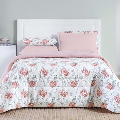 Edredom Cobertor Maris Super King Percalle 200 Fios Estampado Floral  Hortênsia Salmão