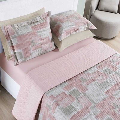 Kit Cobre Leito Colcha Maris King Estampado Dupla Face Percalle 200 Fios 3 Peças Quadri Rosê