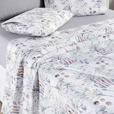 Jogo Cama Lençol Maris Casal Padrão Percalle 200 Fios Estampado 4 Peças Protea Cinza