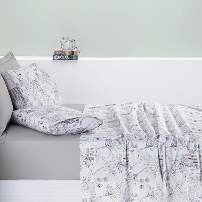 Jogo Cama Lençol Maris Casal Padrão Percalle 200 Fios Estampado 4 Peças Protea Cinza