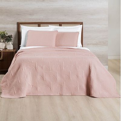 Kit Cobre Leito Colcha Arcos King Dupla Face Matelado 200 Fios 3 Peças Rosa