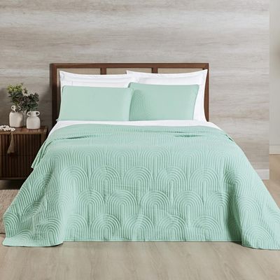 Kit Cobre Leito Colcha Arcos King Dupla Face Matelado 200 Fios 3 Peças Verde