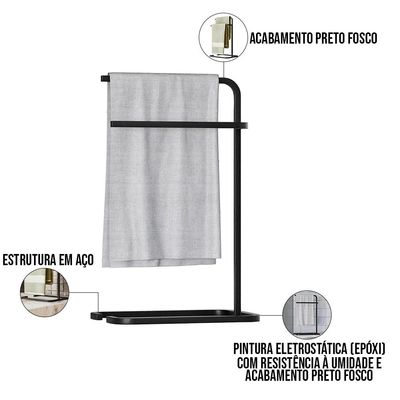 Kit 2 Suporte Porta Papel Toalha Isla Para Pia Bancada Lavabo Duplo Aço D01 Preto Fosco - Lyam Decor