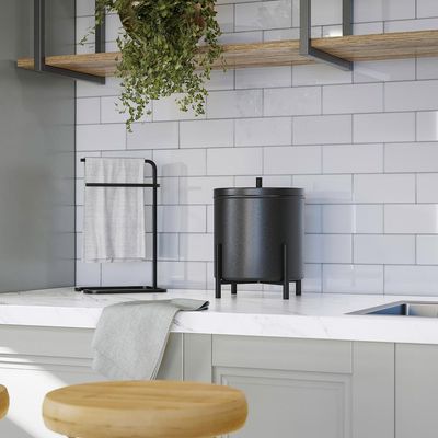 Lixeira Com Tampa Multiuso Aço Alumínio 06 Litros Kalli D01 Preto Fosco - Lyam Decor