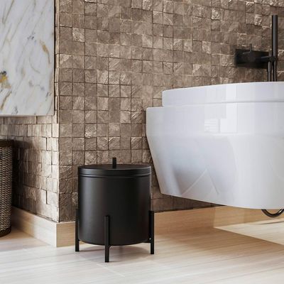 Lixeira Com Tampa Multiuso Aço Alumínio 06 Litros Kalli D01 Preto Fosco - Lyam Decor