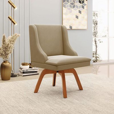 Kit 6 Cadeiras Decorativas Sala de Jantar Base Giratória de Madeira Firenze Suede Nude/Natural G19 - Gran Belo