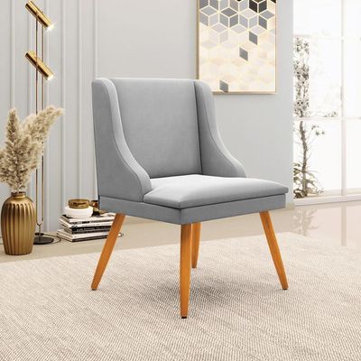 Kit 4 Cadeiras Decorativas Sala de Jantar Pés Palito de Madeira Firenze Suede Cinza/Natural G19 - Gran Belo