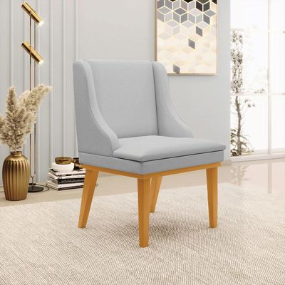 Kit 4 Cadeiras Decorativas Sala de Jantar Base Fixa de Madeira Firenze Linho Cinza/Castanho G19 - Gran Belo