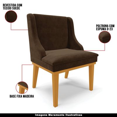 Kit 4 Cadeiras Decorativas Sala de Jantar Base Fixa de Madeira Firenze Suede Marrom/Castanho G19 - Gran Belo