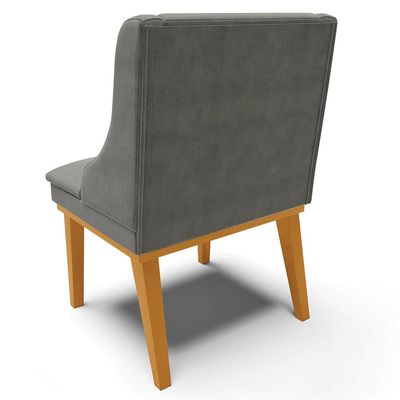 Kit 4 Cadeiras Decorativas Sala de Jantar Base Fixa de Madeira Firenze Suede Grafite/Castanho G19 - Gran Belo