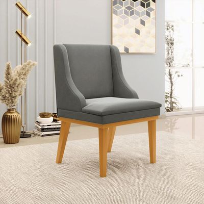 Kit 4 Cadeiras Decorativas Sala de Jantar Base Fixa de Madeira Firenze Suede Grafite/Castanho G19 - Gran Belo