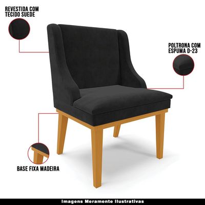 Kit 4 Cadeiras Decorativas Sala de Jantar Base Fixa de Madeira Firenze Suede Preto/Castanho G19 - Gran Belo