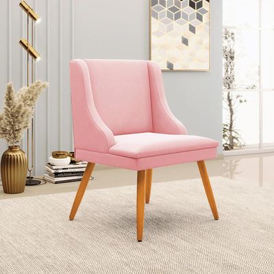 Kit 4 Cadeiras Decorativas Sala de Jantar Pés Palito de Madeira Firenze Suede Rosa Bebê/Natural G19 - Gran Belo