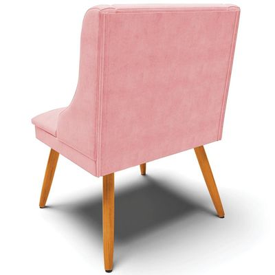 Kit 4 Cadeiras Decorativas Sala de Jantar Pés Palito de Madeira Firenze Suede Rosa Bebê/Natural G19 - Gran Belo