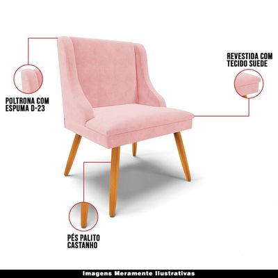 Kit 4 Cadeiras Decorativas Sala de Jantar Pés Palito de Madeira Firenze Suede Rosa Bebê/Natural G19 - Gran Belo