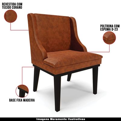 Cadeira Decorativa Sala de Jantar Base Fixa de Madeira Firenze PU Nozes/Preto G19 - Gran Belo