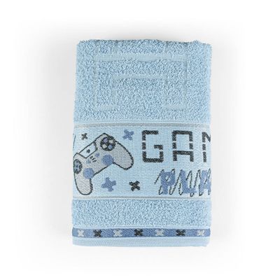 Toalha de Banho Avulsa Minimi Infantil 100% Algodão - 1,15m x 75cm - Game - Azul