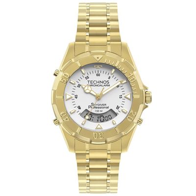 Relógio Technos Masculino Ref: Wt2050afn/1b Skydiver Anadigi Dourado