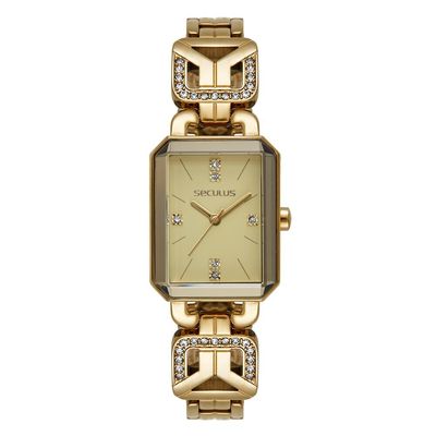 Relógio Seculus Feminino Ref: 23736lpsvdb1 Retangular Bracelete Dourado