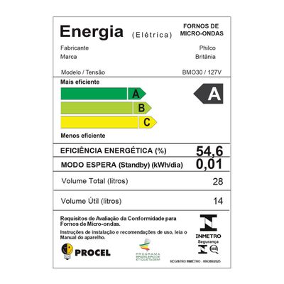 Micro-ondas Britânia 28L Branco Espelhado Limpa Fácil BMO30 127V